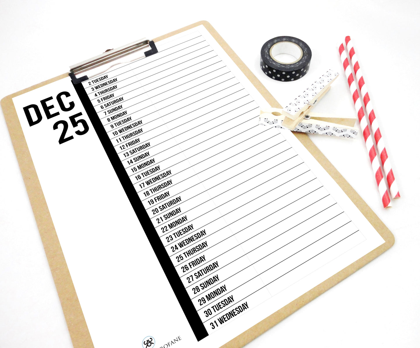 2025 Calendar Vertical Digits with Year, Printable Calendar