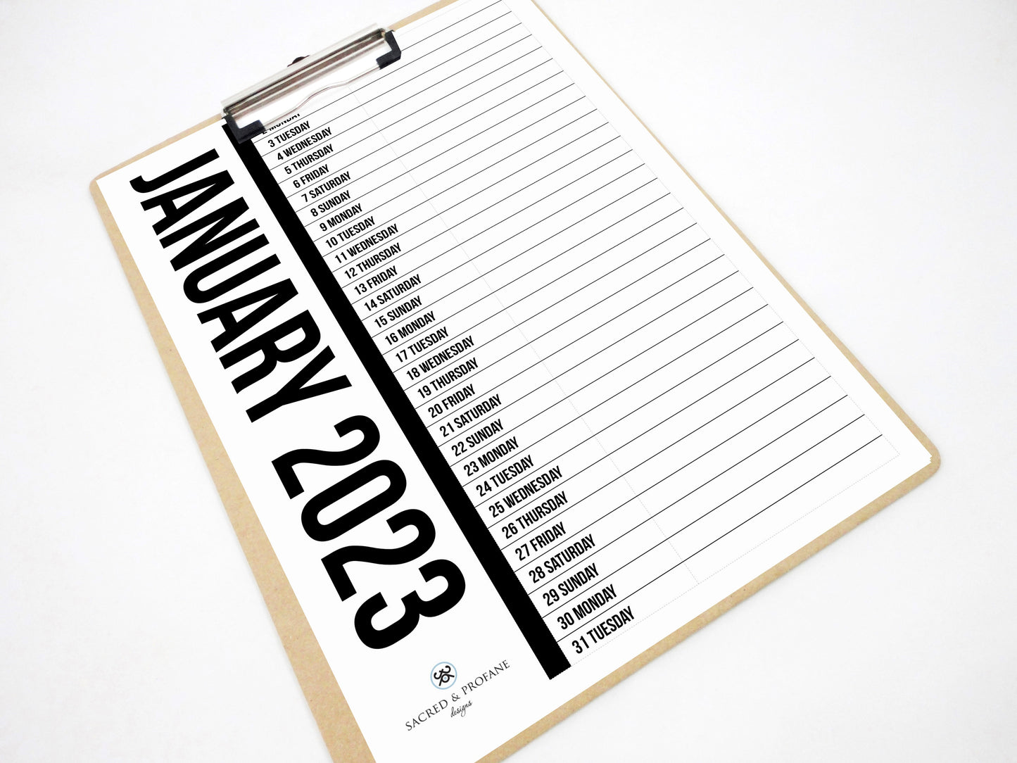 Black Vertical Printable Calendar 2023, 2023 Calendar, 2023 Planner