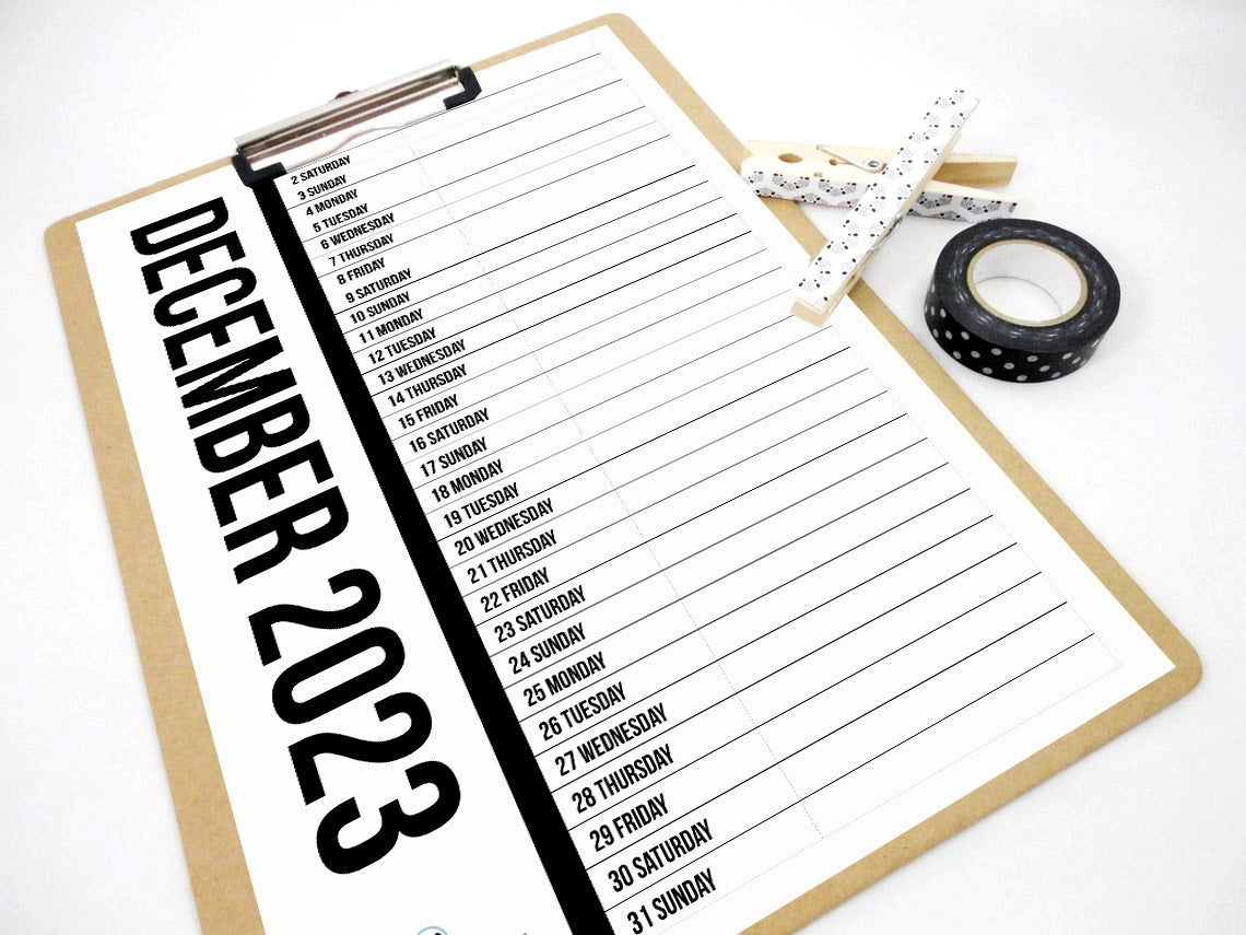 Black Vertical Printable Calendar 2023, 2023 Calendar, 2023 Planner