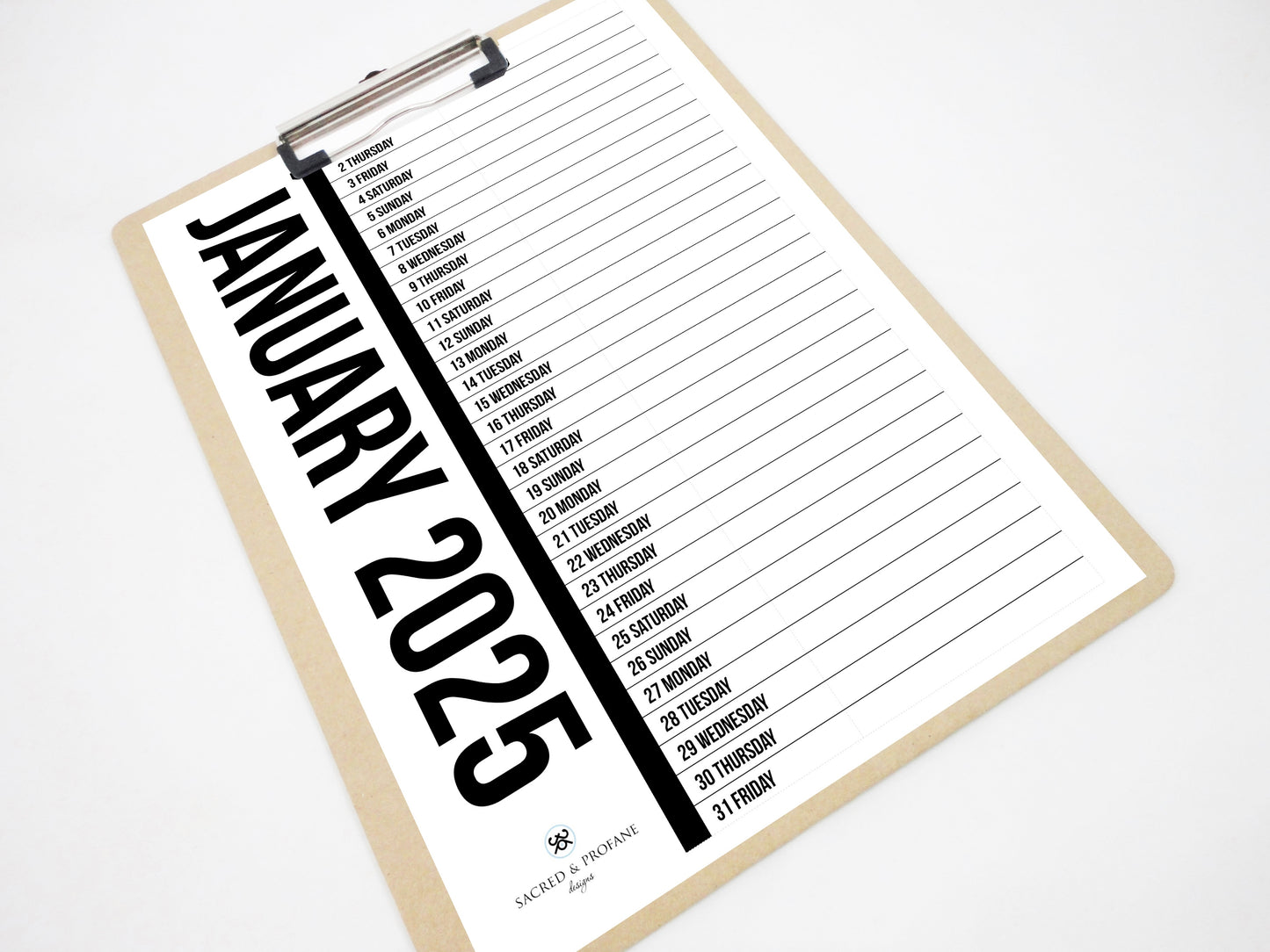 Black Vertical 2025 Printable Calendar