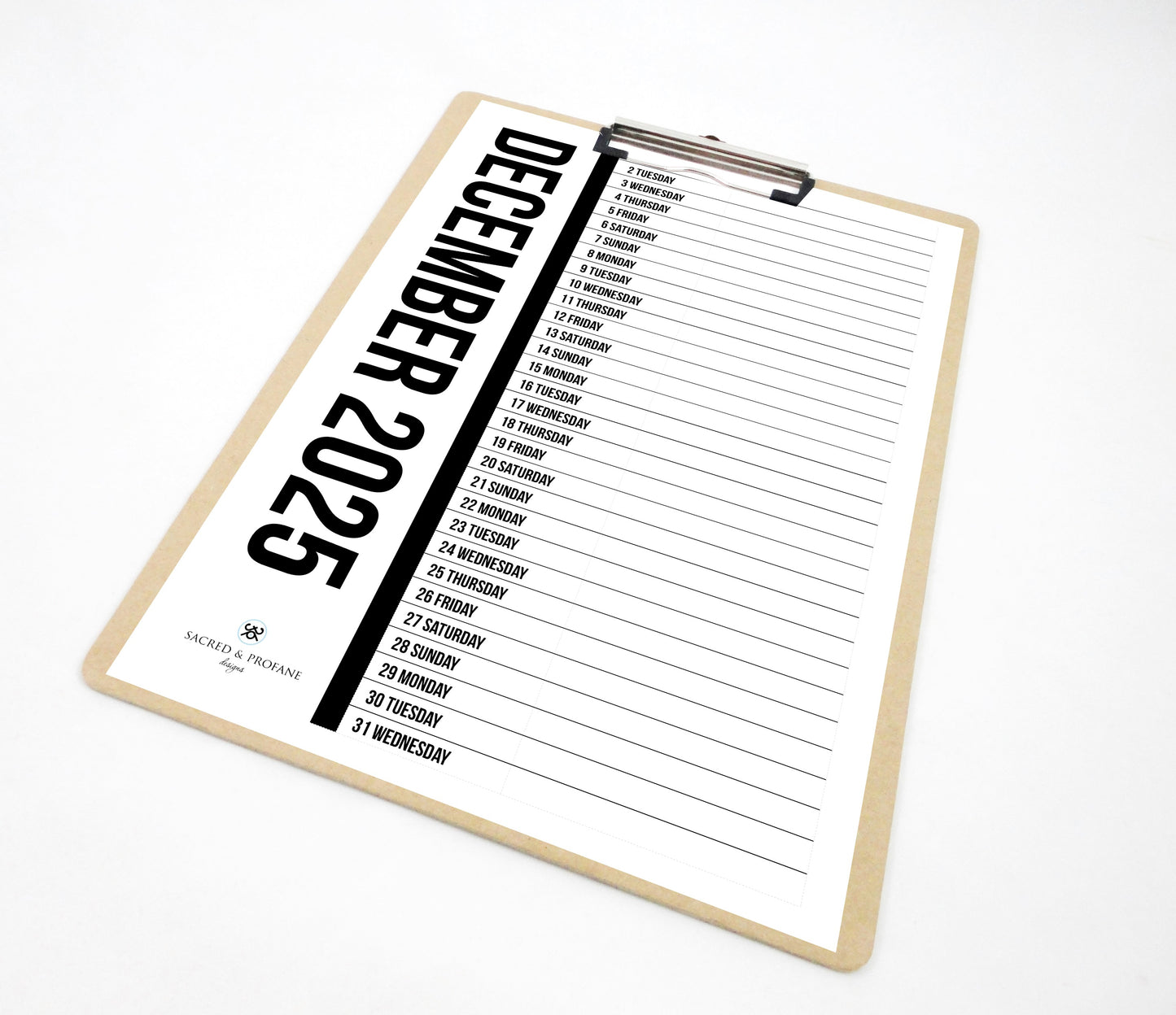 Black Vertical 2025 Printable Calendar