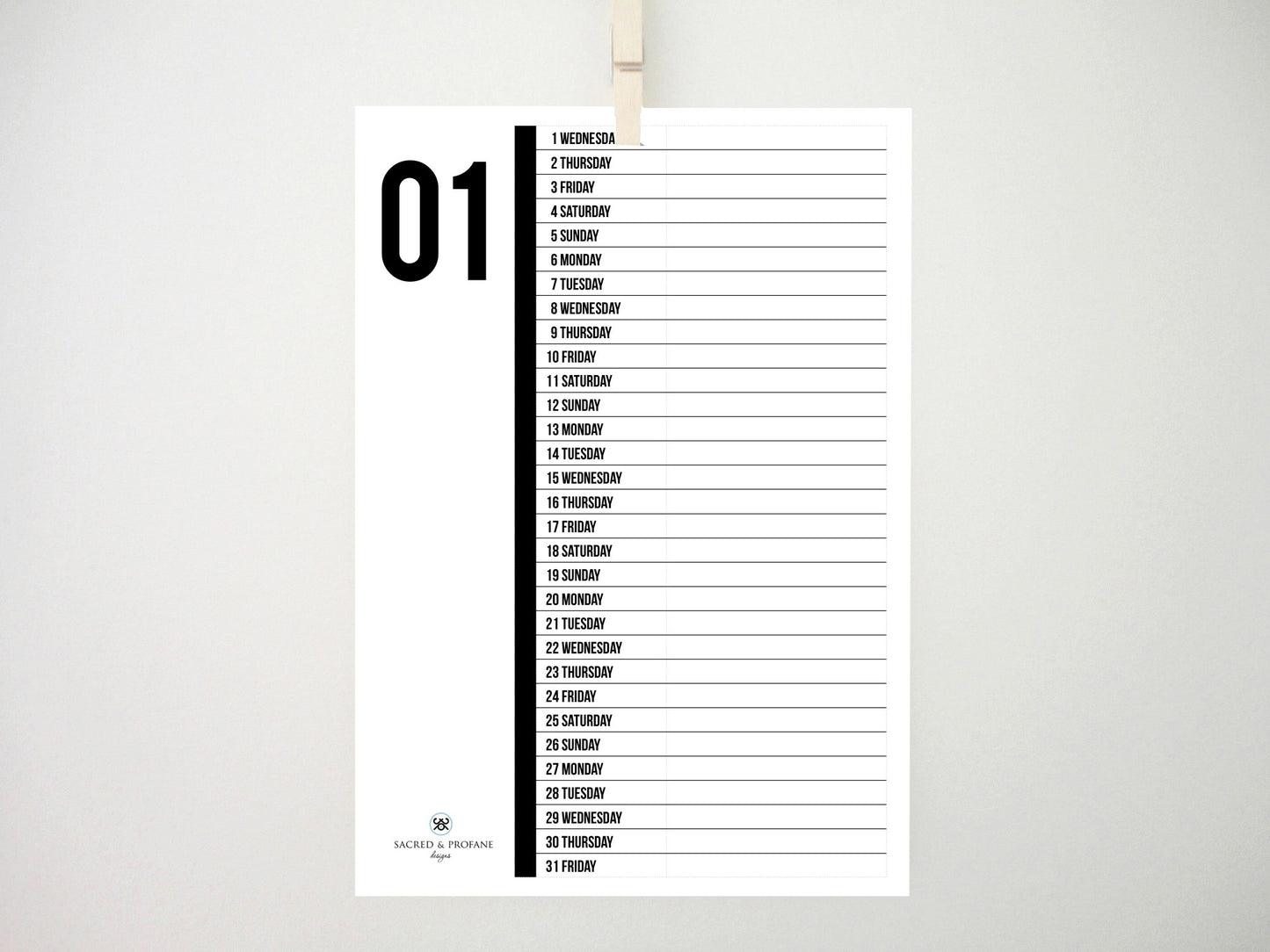 2025 Vertical Digits Calendar, 2025 Printable Calendar