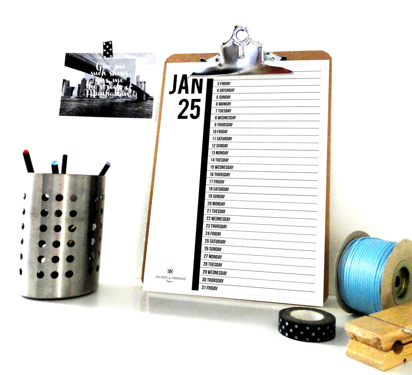 2025 Calendar Vertical Digits with Year, Printable Calendar