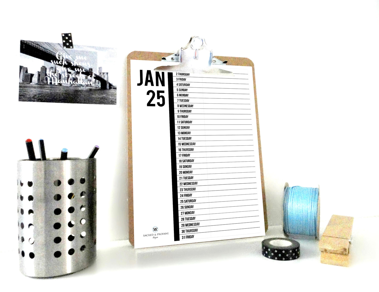 2025 Calendar Vertical Digits with Year, Printable Calendar