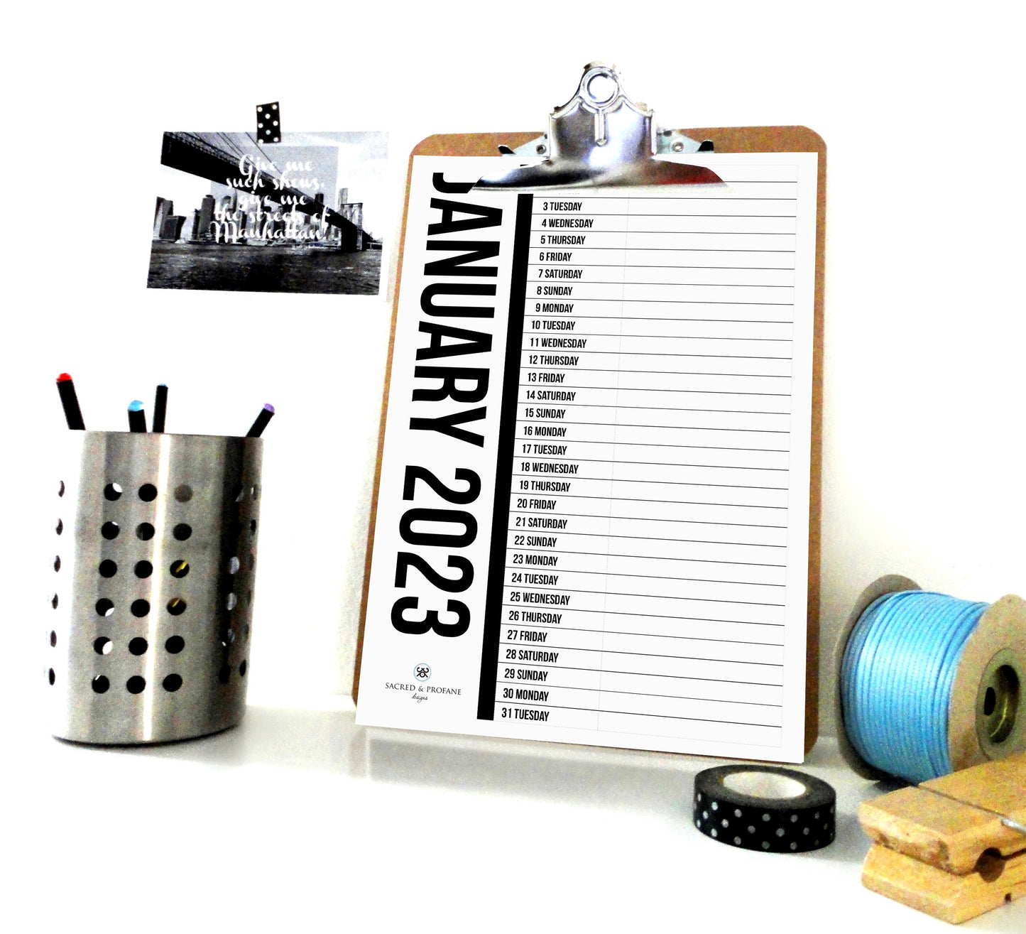 Black Vertical Printable Calendar 2023, 2023 Calendar, 2023 Planner